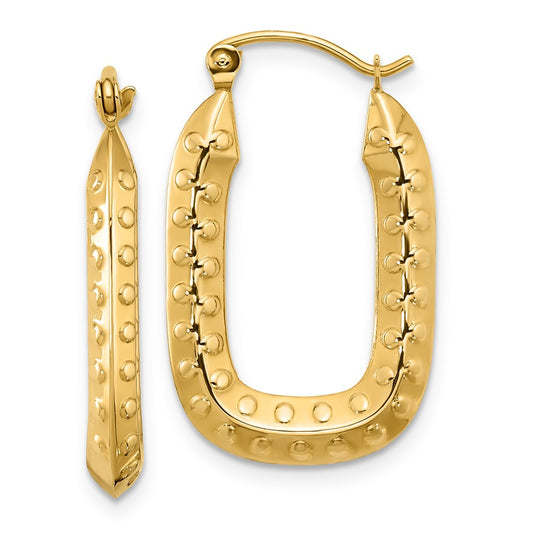 10k Polished and Textured Rectangle  Hoop Earrings