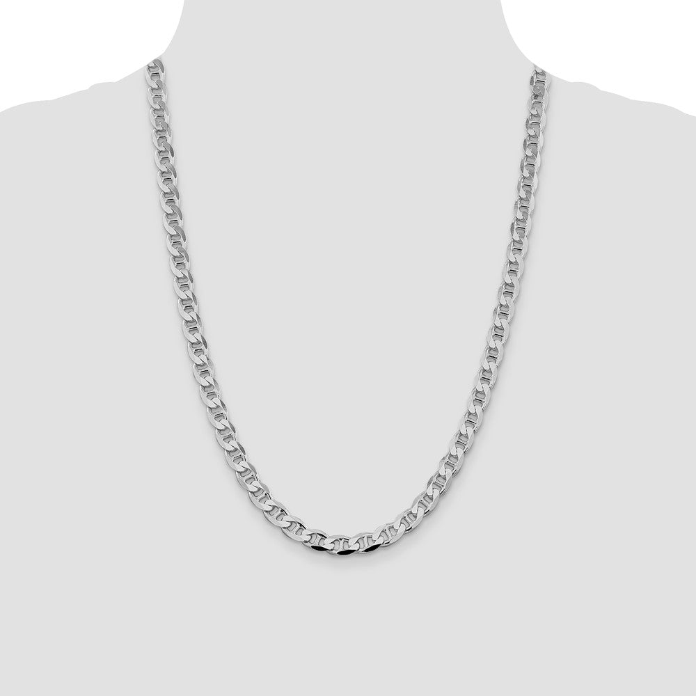 Sterling Silver Rhodium-plated 7.4mm D/C Flat Anchor Curb Chain 24 Inches