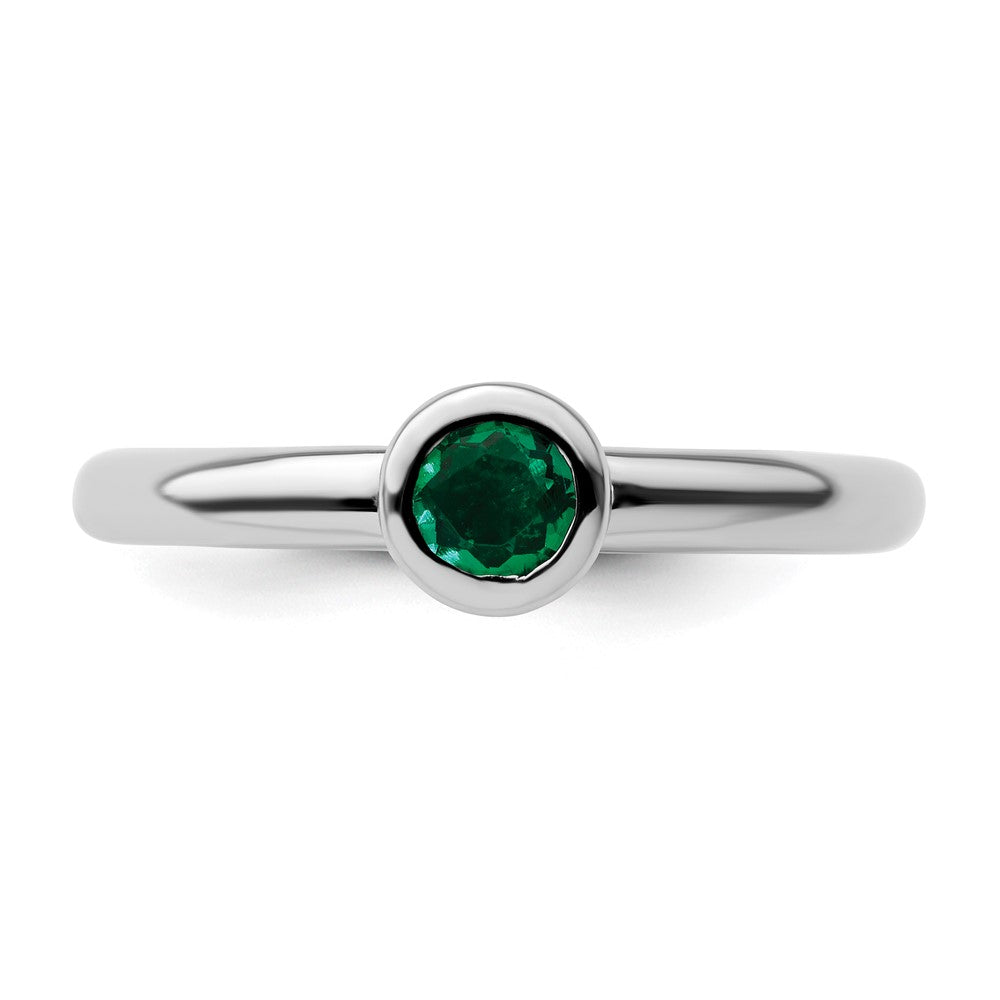 Sterling Silver Stackable Expressions Low 4mm Round Cr. Emerald Ring Size -7