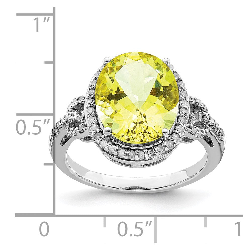Sterling Silver Rhodium Oval Diam. & Checker-Cut Lemon Quartz Ring
