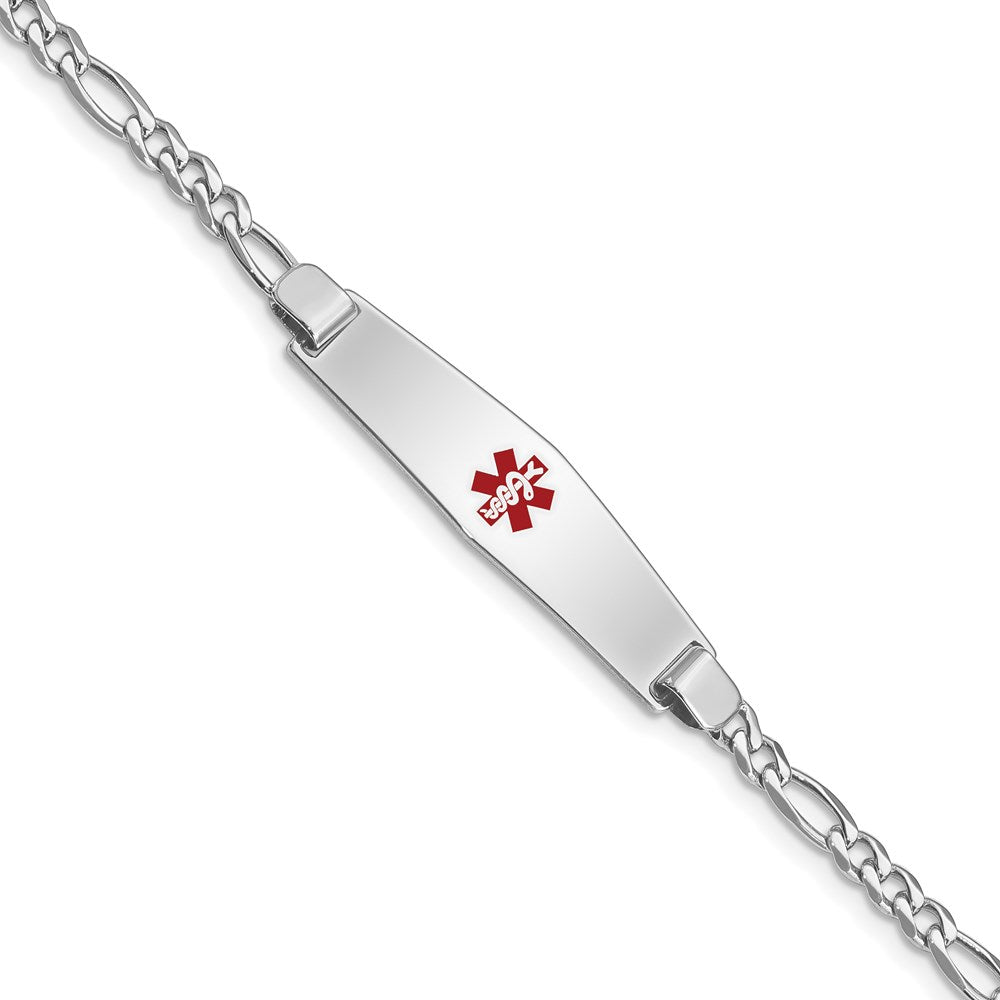 Sterling Silver Rhodium-plated Medical ID Figaro Link Bracelet 7 inches