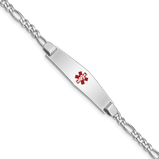 Sterling Silver Rhodium-plated Medical ID Figaro Link Bracelet 7 inches