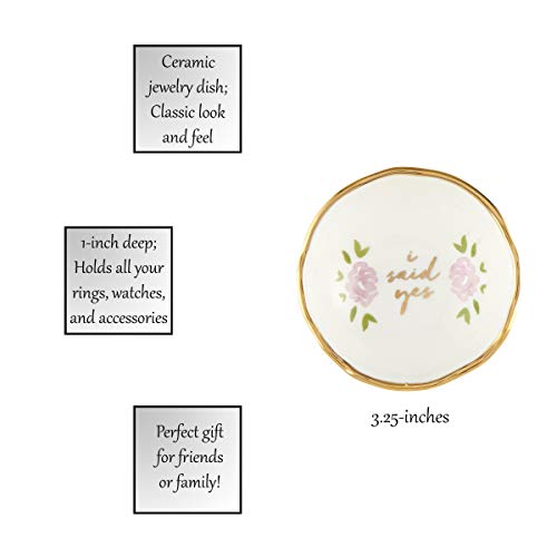 4" White and Gold Jewelry Dish with I Said Yes Print