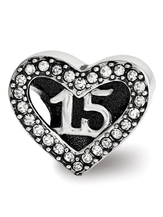 Sterling Silver Reflections Crystals Quinceanera Heart Bead