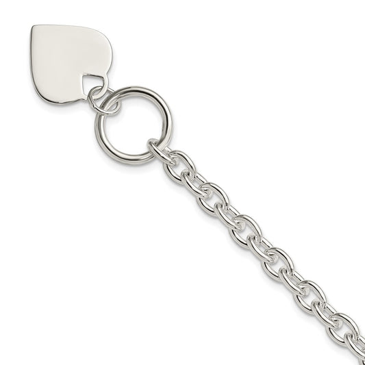 Sterling Silver Engraveable Heart Toggle Bracelet 8 inches