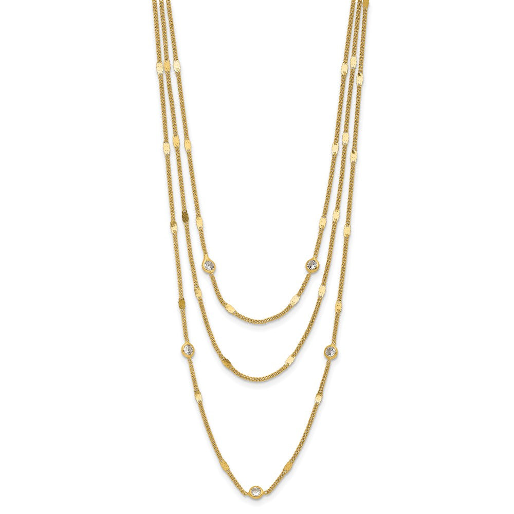 Sterling Silver Gold-tone CZ Layered with 1.5in ext. Necklace
