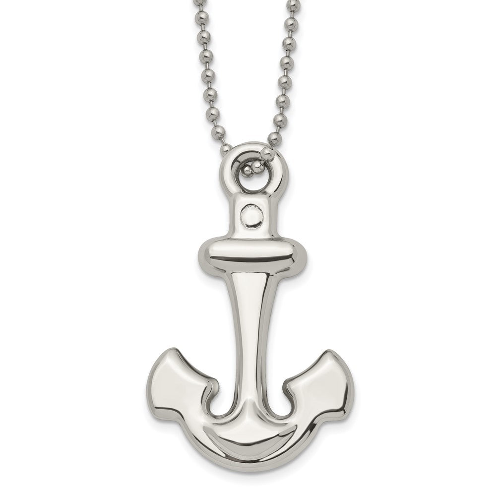Stainless Steel Polished Hollow Anchor 22in Necklace