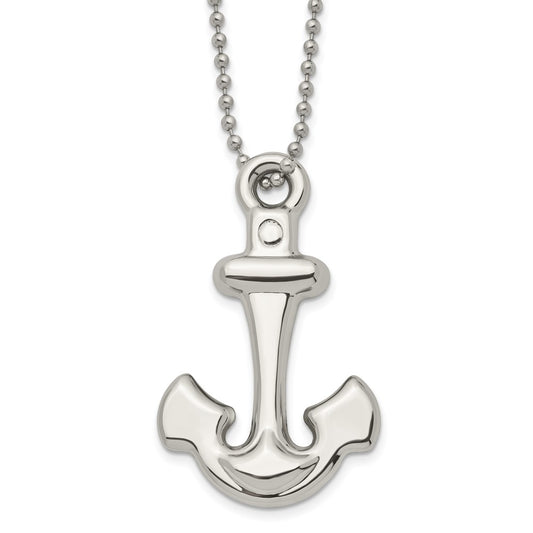 Stainless Steel Polished Hollow Anchor 22in Necklace