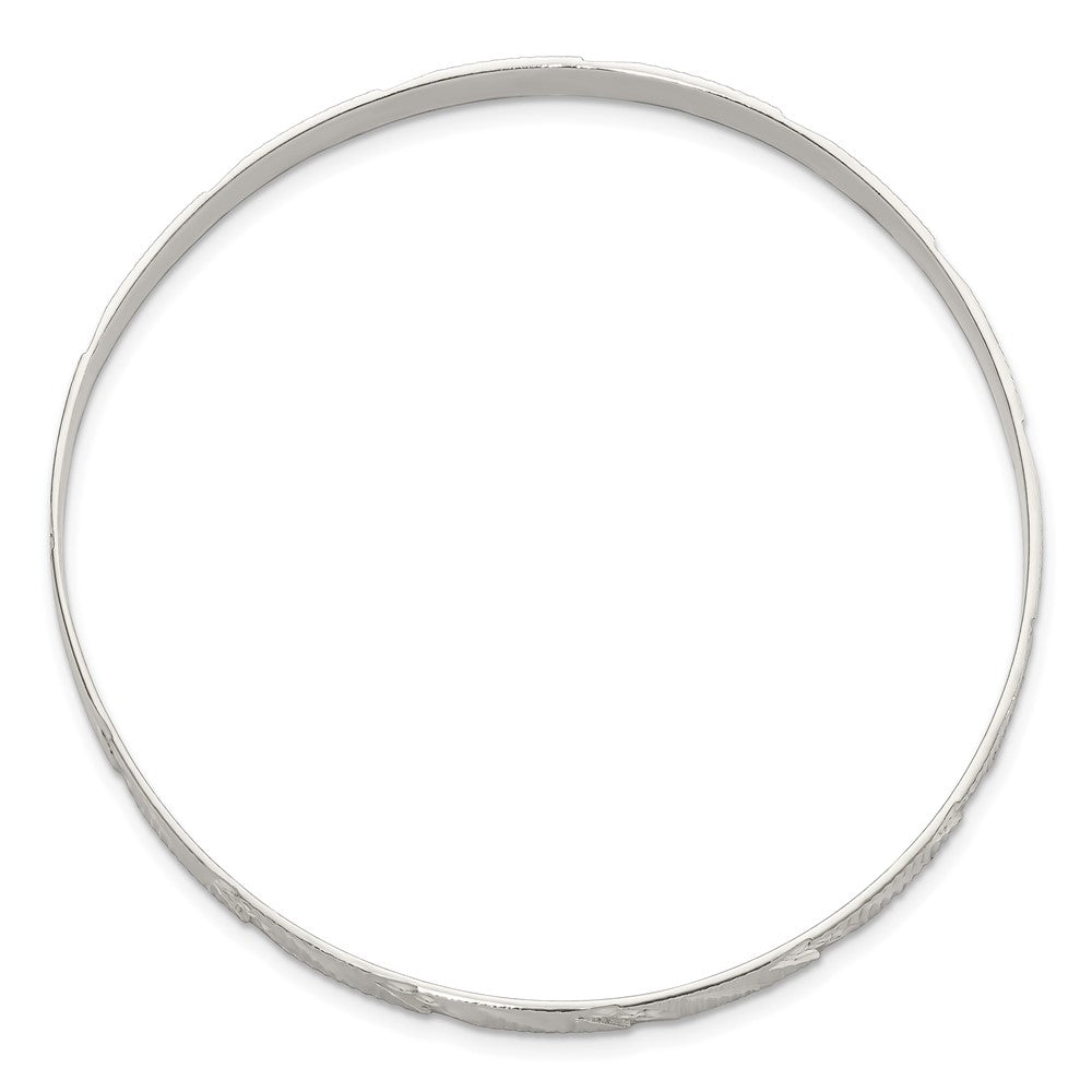 Sterling Silver 5mm Diamond Cut Slip-on Bangle 8 inches
