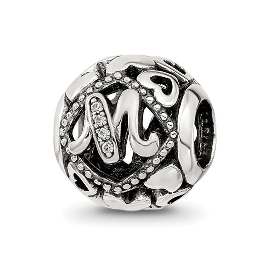 Sterling Silver Reflections CZ Letter M Bead