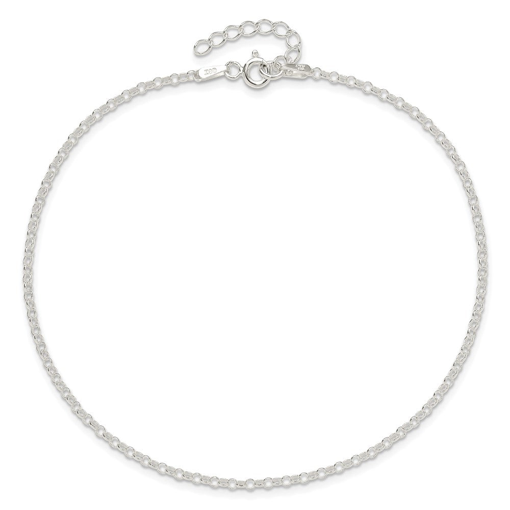 Sterling Silver 2mm Rolo 9in Plus 1in ext. Chain Anklet 9 inches