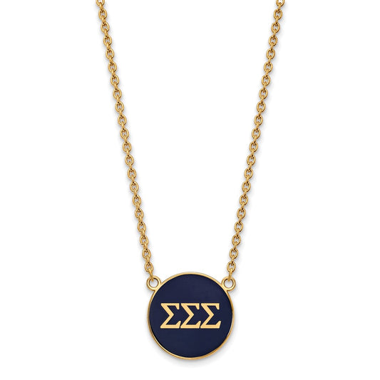 Sterling Silver Gold-plated LogoArt Sigma Sigma Sigma Sorority Greek Letters Large Color Enamel Pendant 18 inch Necklace