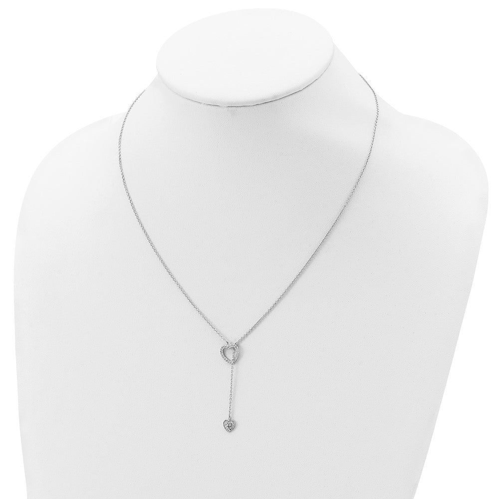 Sterling Silver Rhodium-plated Polished Adjustable Hearts with CZ Necklace 20 Inches