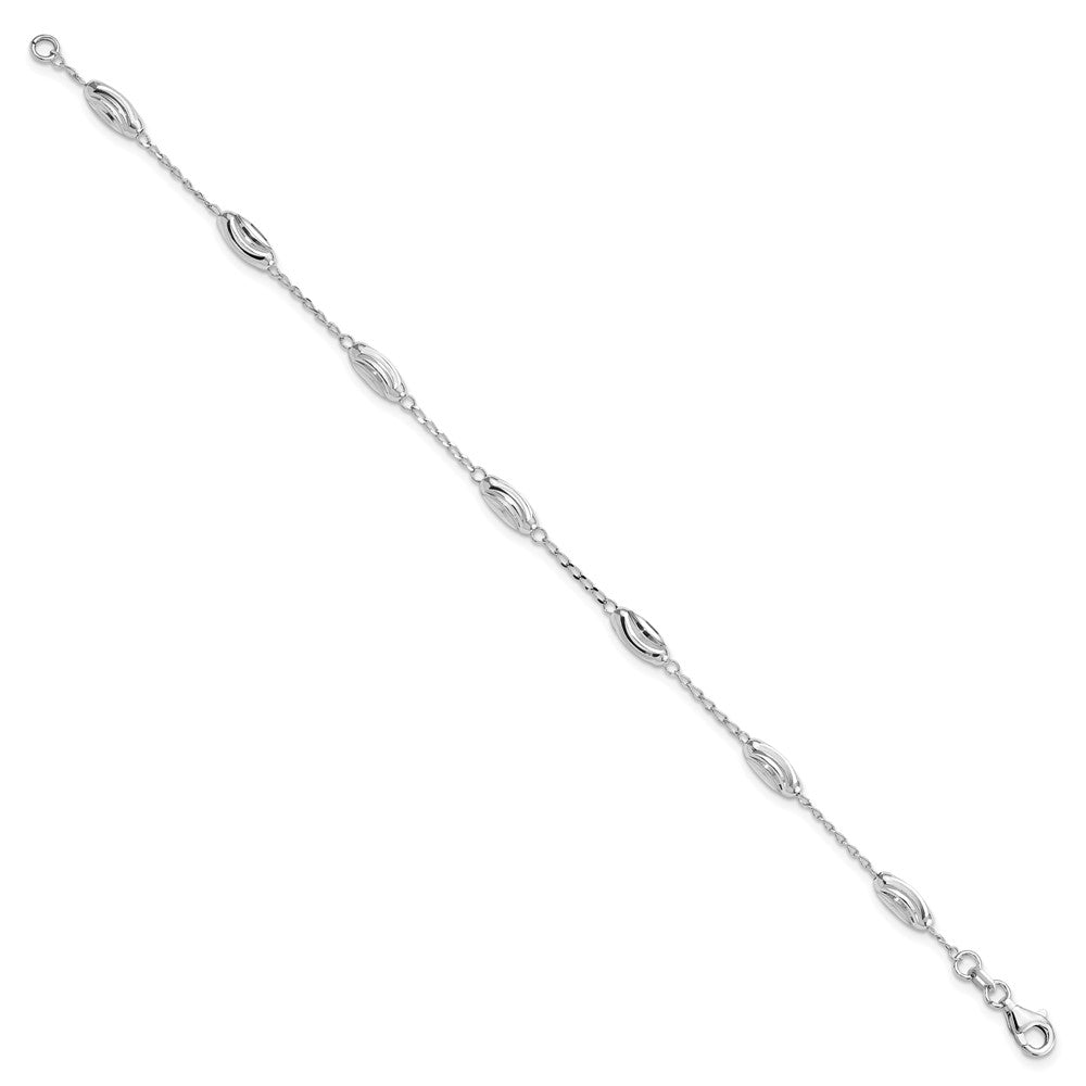 Sterling Silver Rhodium-plated Diamond-cut Oval Beads Bracelet 7 inches