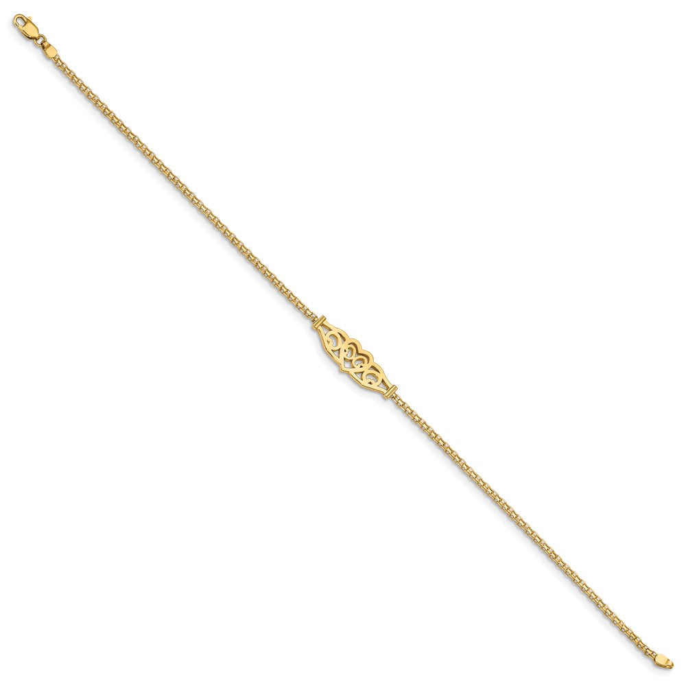 14k Polished Filigree Heart 10inch Anklet 9 inches