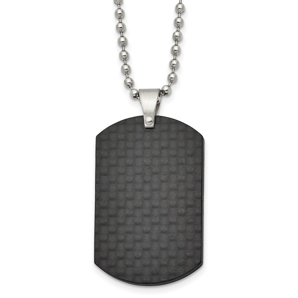 Stainless Steel Brushed Black Solid Carbon Fiber Dog Tag 22in Necklace