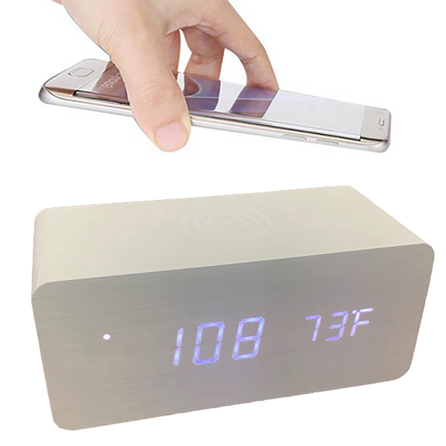 White Wood Wireless Phone Charger/Digital Clock
