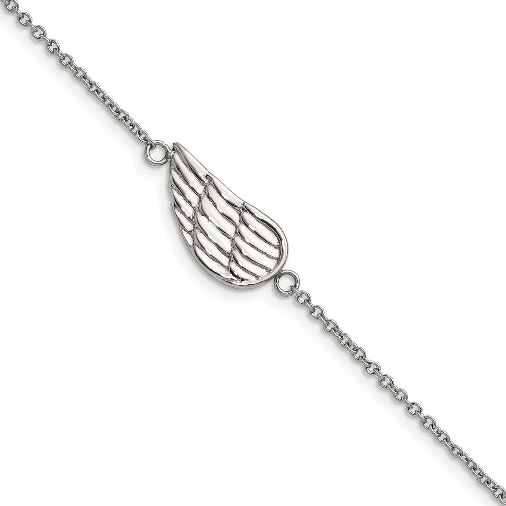 Stainless Steel Brushed & Polished Angel Wing w/1.25in ext. Bracelet 6.25 inches