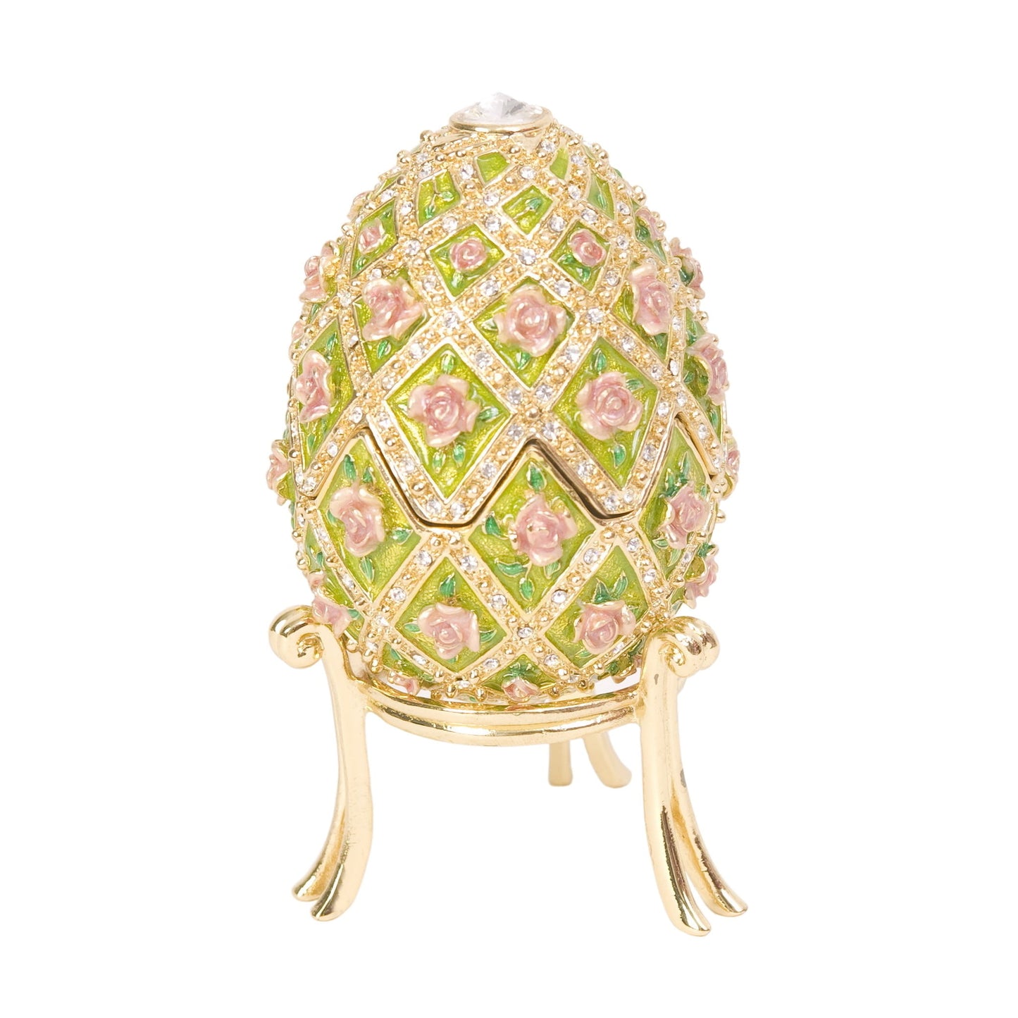 Luxury Giftware by Jere Pewter Bejeweled Crystals Gold-tone Enameled ROSE GARDEN Floral (Plays Memory) Musical Egg with Matching 18 Inch Necklace QBJ2065
