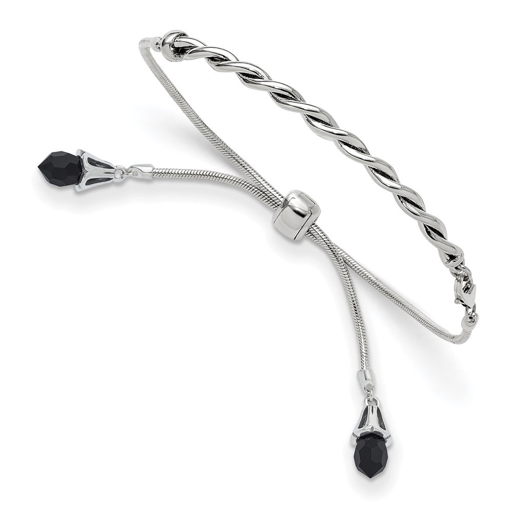 Sterling Silver Antiqued Reflections Black Crystal Adjustable Bracelet 9 inches