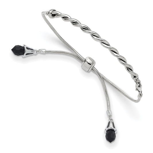 Sterling Silver Antiqued Reflections Black Crystal Adjustable Bracelet 9 inches