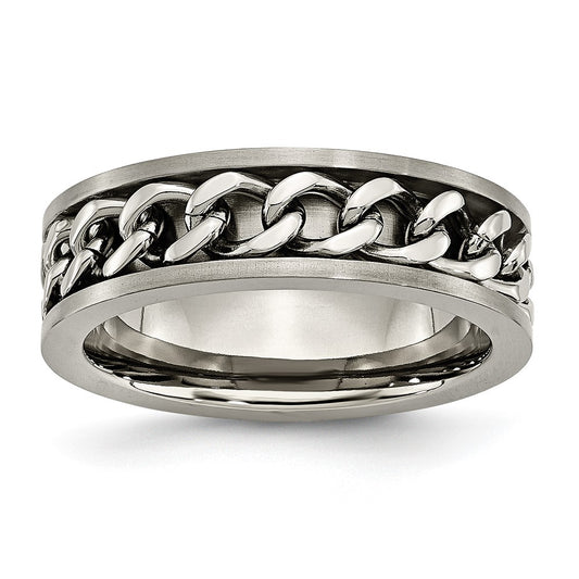 Titanium Brushed 7mm Chain Inlay Band Size - 12.5