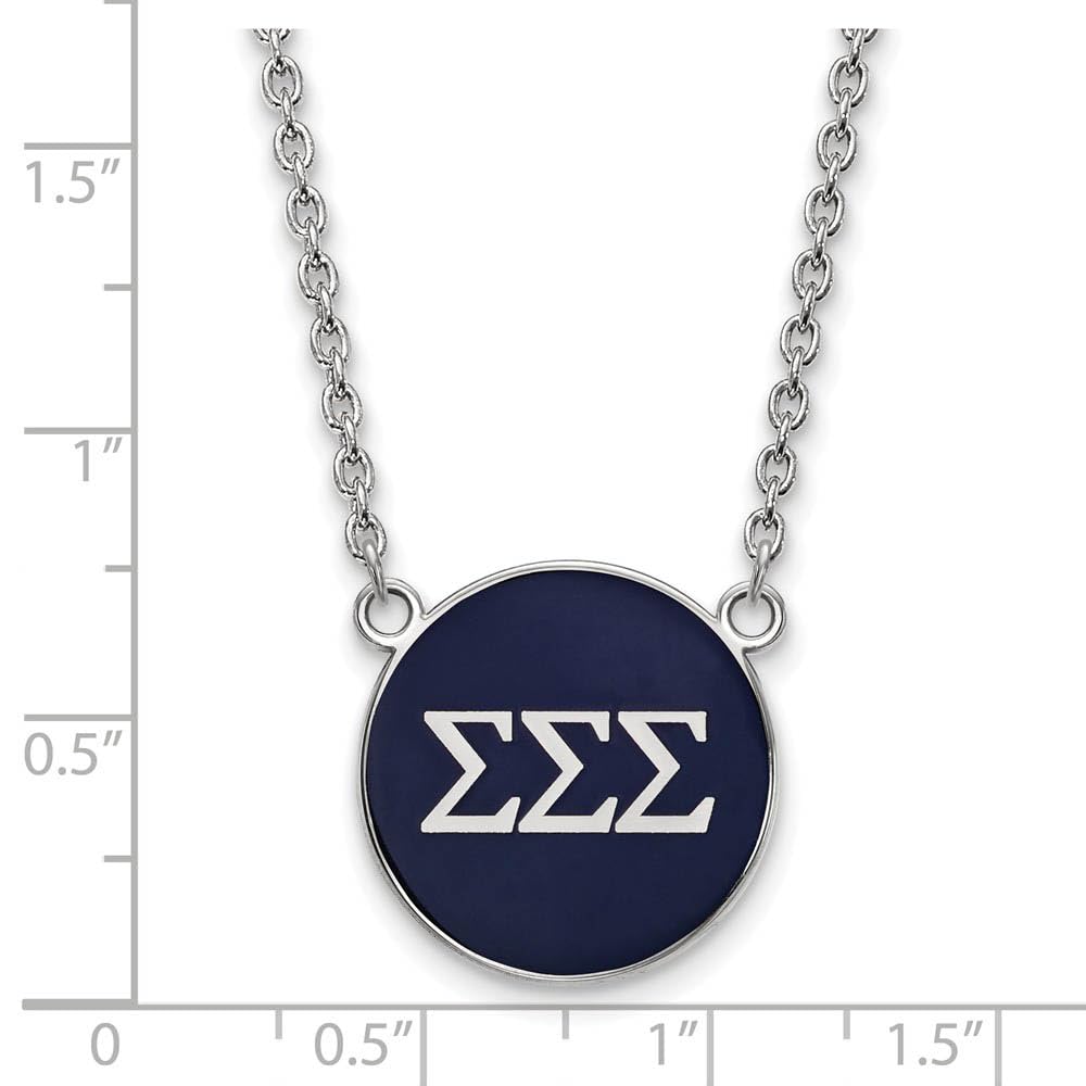 Sterling Silver 18in Official Licensed Greek Sororities Sigma Sigma Sigma (???) Small Enamel Pendant w/Necklace