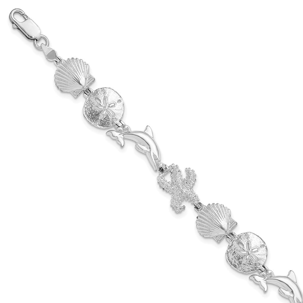 De-Ani Sterling Silver Rhodium-plated Polished Sea Life Bracelet 7.25 inches