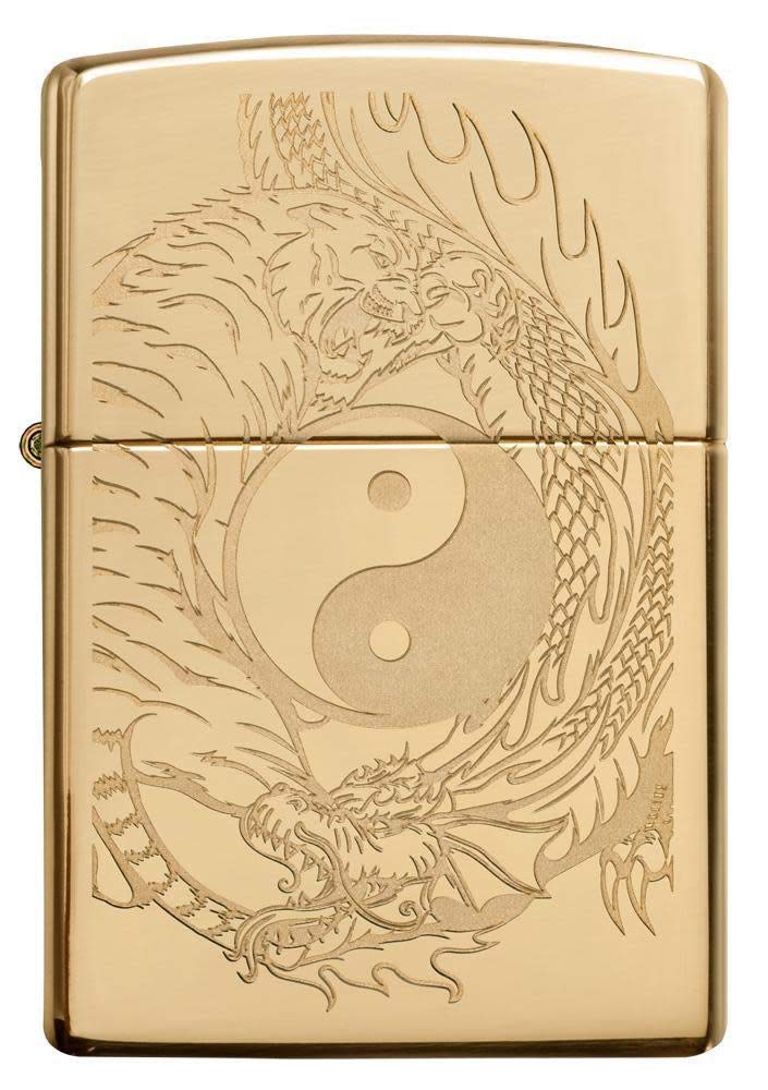 Zippo Tiger and Dragon Design High Polish Brass Pocket Lighter