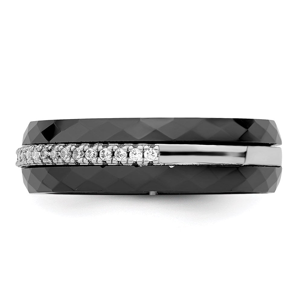 Brilliant Embers Sterling Silver Rhodium-plated 23 Stone Micro Pav‚ CZ and Black Ceramic Band
