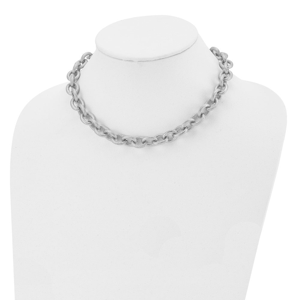 Stainless Steel Polished and Textured Link 16.5in Necklace