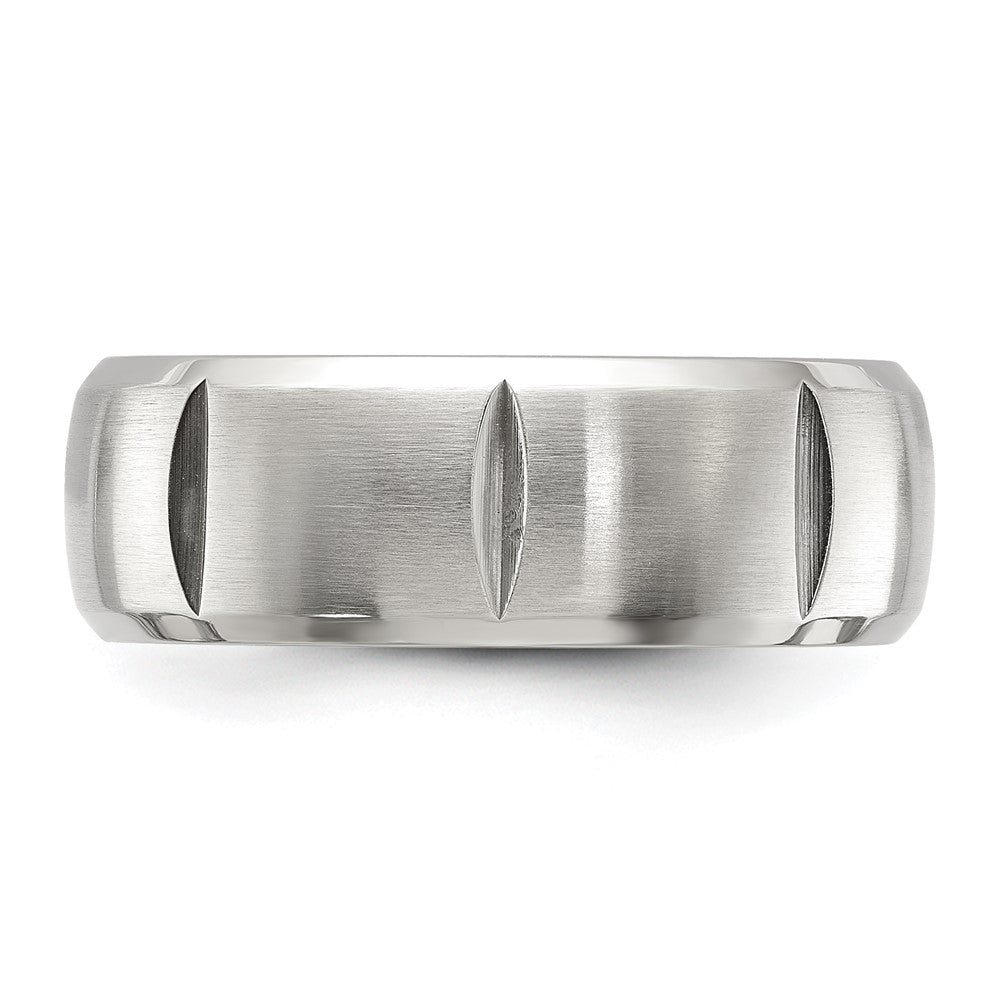 Chisel Titanium Brushed and Polished Grooved 8mm Band Size - 8.5
