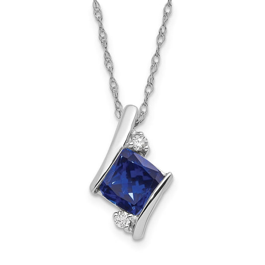 SS Created Sapphire & Diamond Pend Necklace