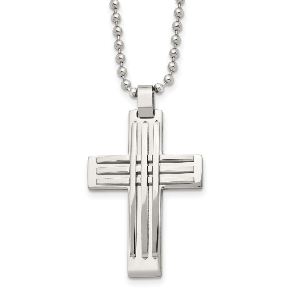 Stainless Steel Polished Cross 22in Necklace