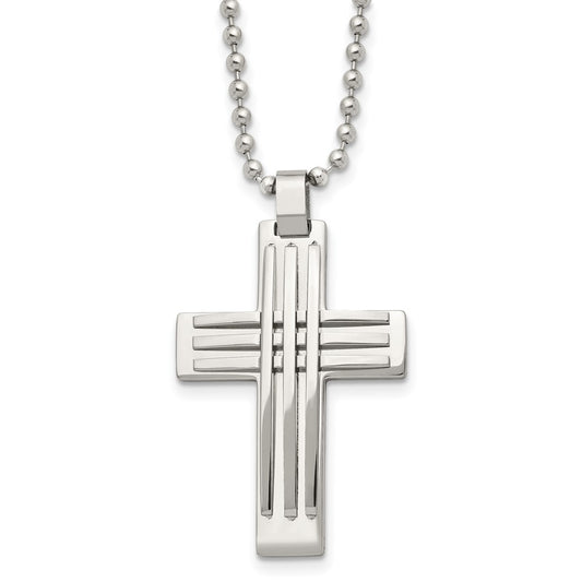 Stainless Steel Polished Cross 22in Necklace