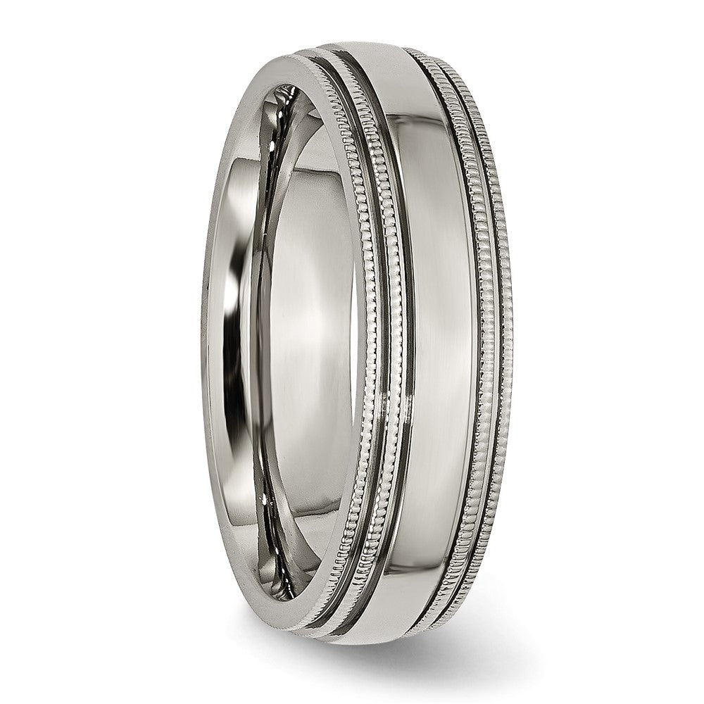 Titanium Polished 6mm Grooved and Beaded Edge Band Size - 7