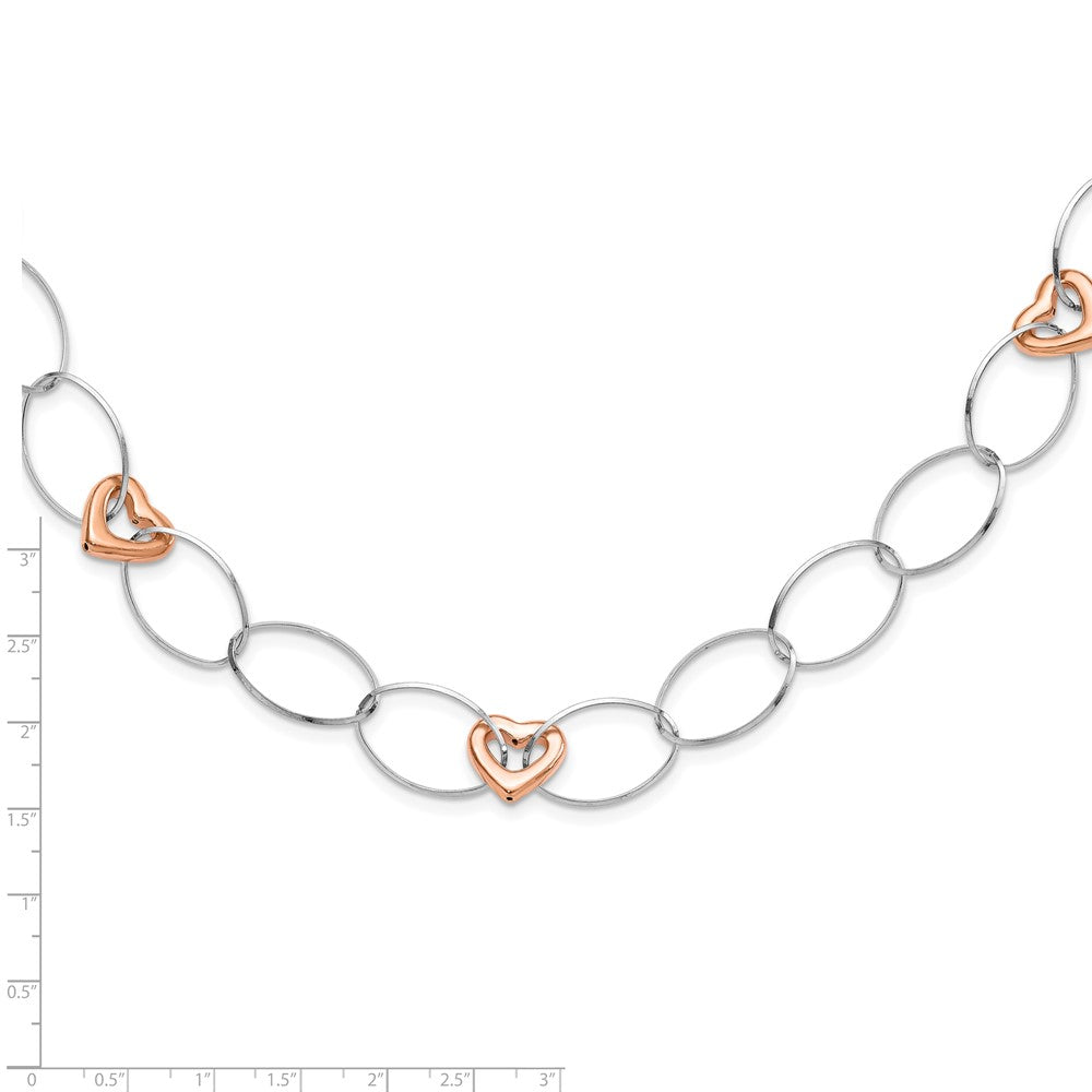 Sterling Silver & Rose-tone Rhodium Fancy Heart Link Necklace