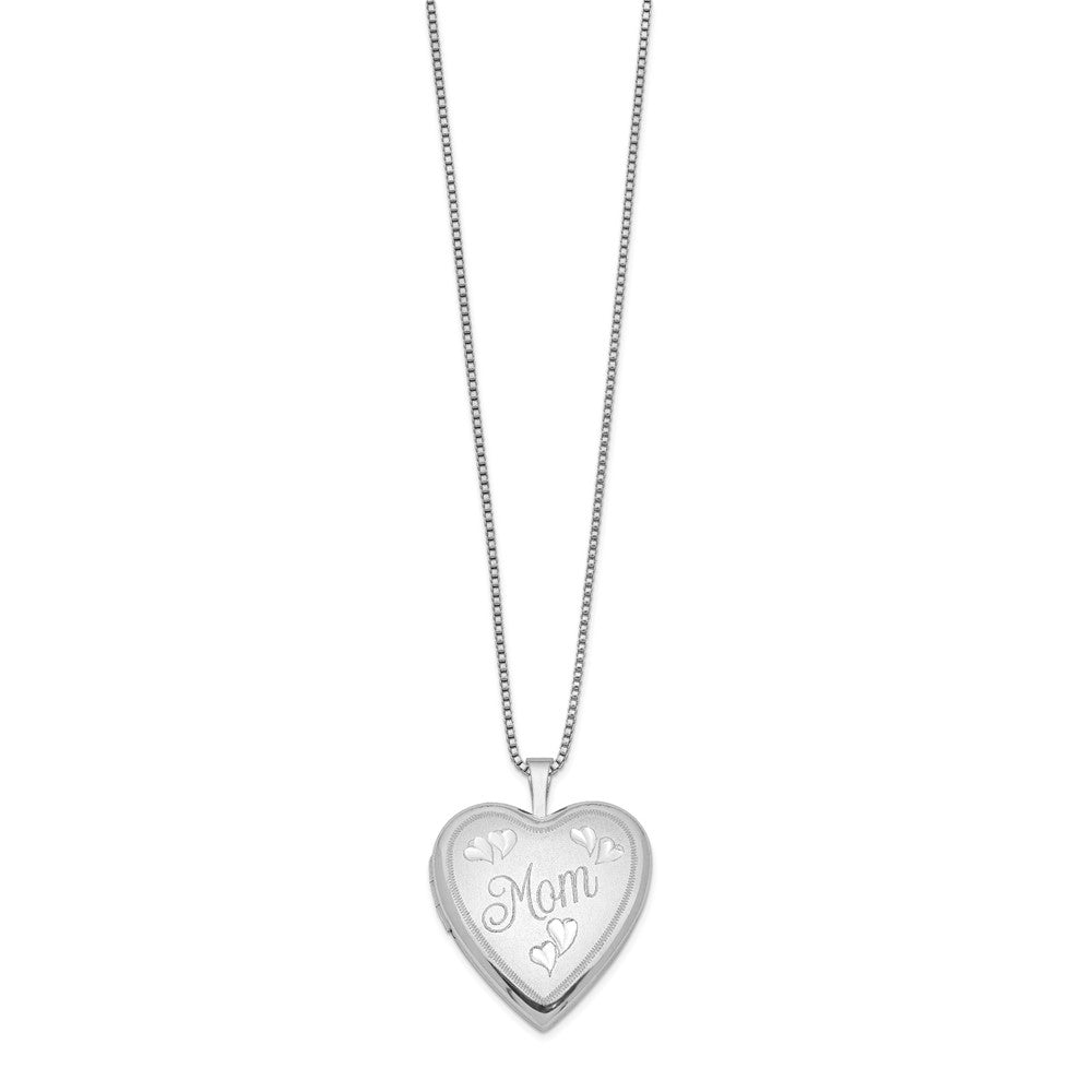 Sterling Silver Rhodium-plated 20mm Mom Heart Locket Necklace 18 Inches