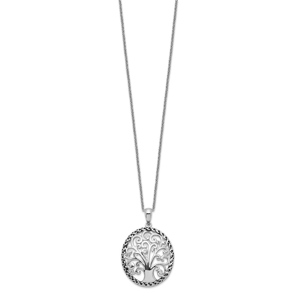 Sentimental Expressions Sterling Silver Rhodium-plated CZ Antiqued Tree of Life 18in Necklace 18 Inches