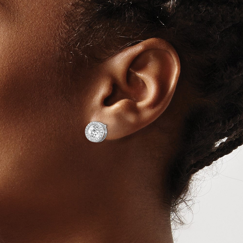 Cheryl M Sterling Silver Rhodium-plated Brilliant-cut CZ Halo Post Earrings