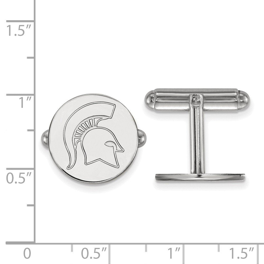 Sterling Silver Rhodium-plated LogoArt Michigan State University Spartan Cuff Links Q-SS053MIS