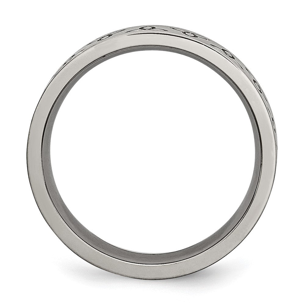 Titanium Brushed 6mm Trinity Symbol Flat Band Size - 10