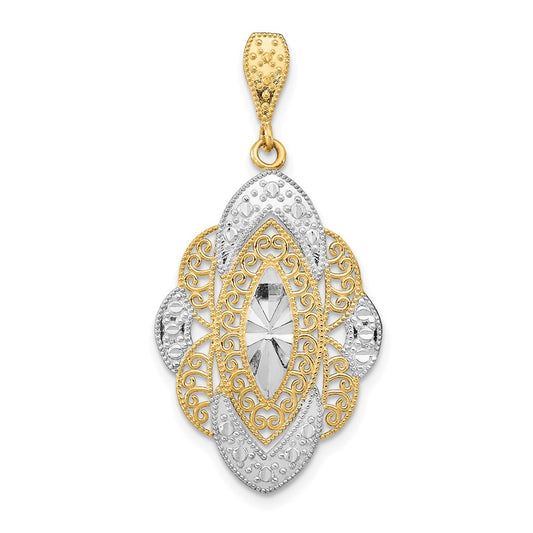 14K w/Rhodium D/C Filigree Oval Charm