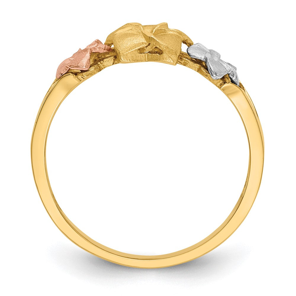 14k Tri-color Plumeria Ring Size 6.75