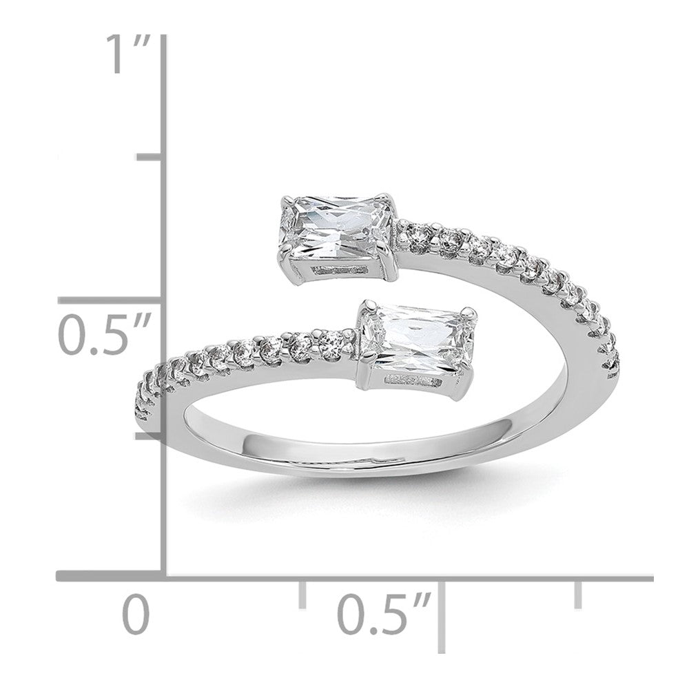 Cheryl M Sterling Silver Rhodium-plated Polished Fancy Emerald-cut CZ Bypass Ring