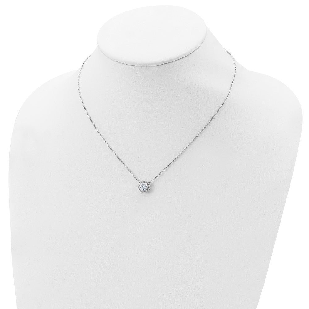 Sterling Silver Rhodium-plated Round CZ Halo w/1in ext Necklace 16 Inches