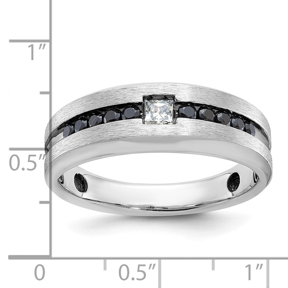 14k White Gold with Black Rhodium IBGoodman Men's Polished and Brushed Black and White Diamond Complete Ring