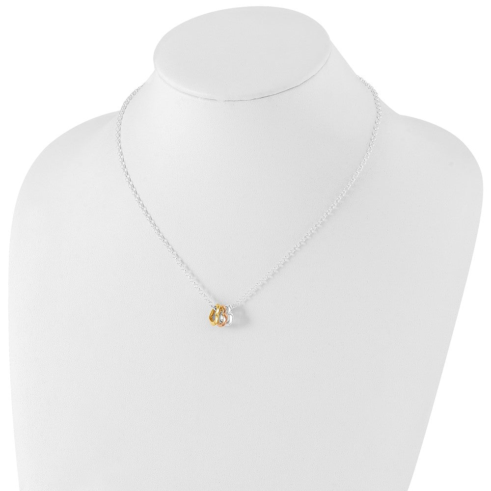 Sterling Silver and Vermeil Polished Fancy 3-Heart Necklace 18 Inches