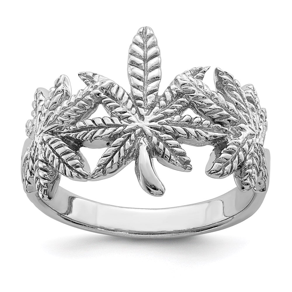 Sterling Silver Rhodium-plated Polished Leaf Ring