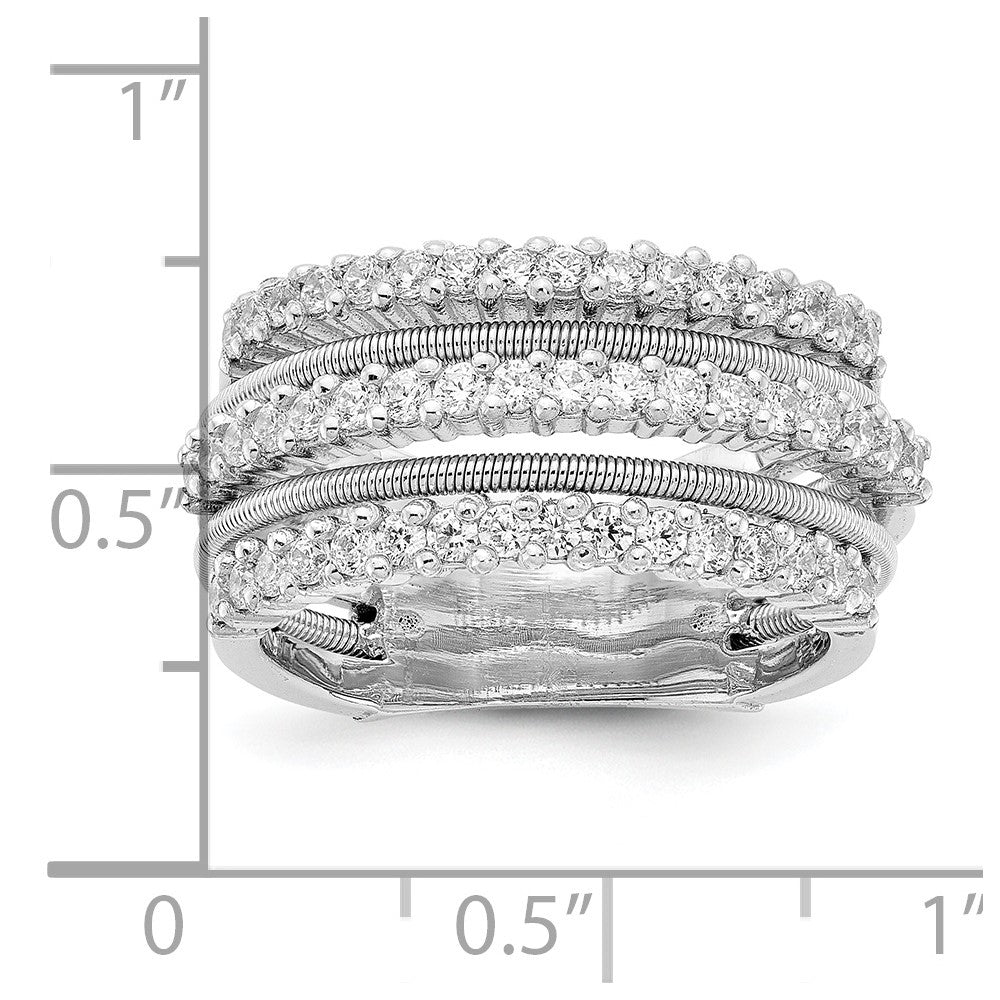 Cheryl M Sterling Silver Rhodium-plated Brilliant-cut CZ Textured and Layered Ring